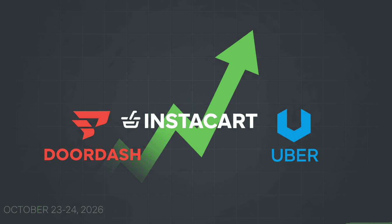 A graphic illustrating Instacart's share price increase amid acquisition talks with DoorDash and Uber.