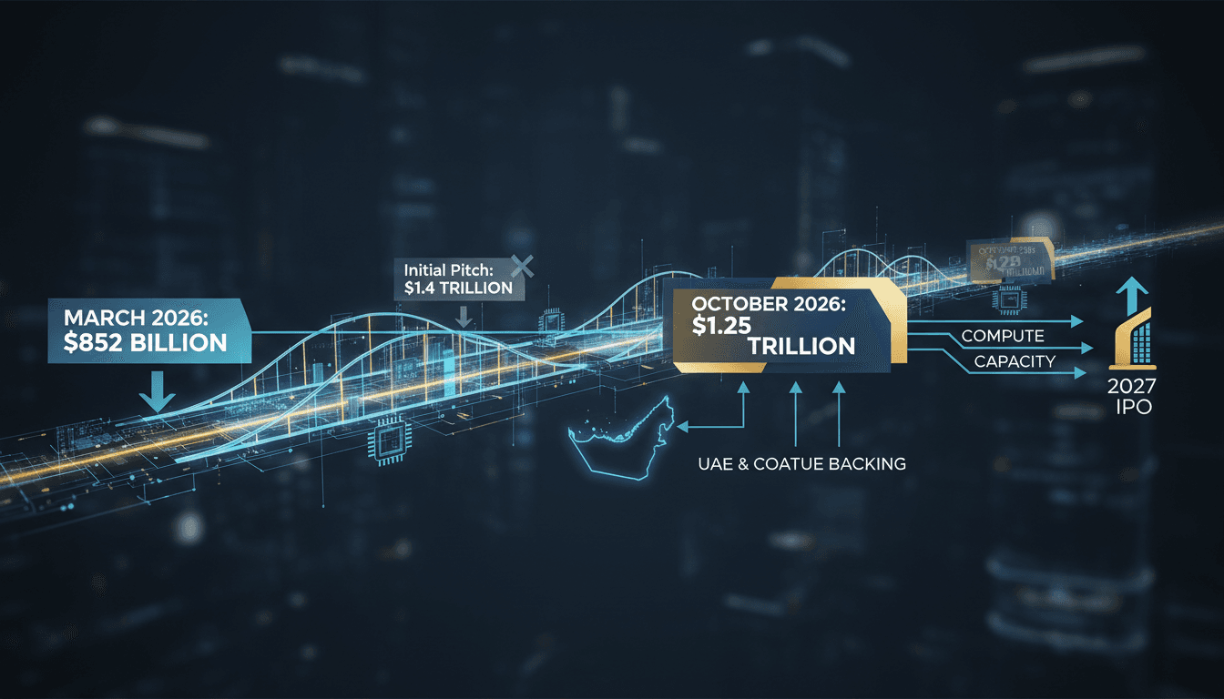 Infographic showing OpenAI valuation progression from $852 billion to $1.25 trillion with UAE investment ties.