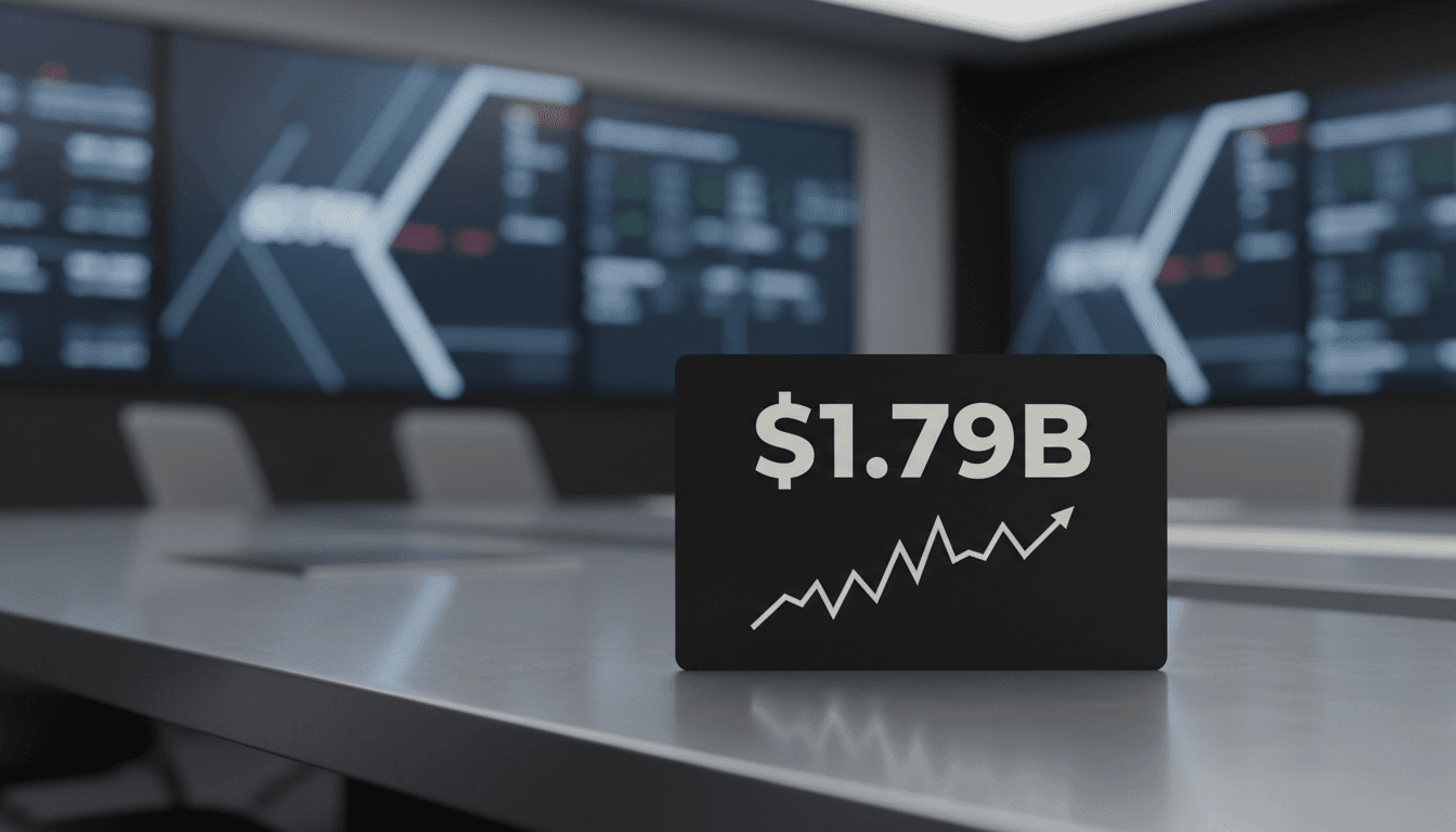 Minimalist financial graphic displaying Nucor steel mill earnings of 1.79 billion dollars in bold text