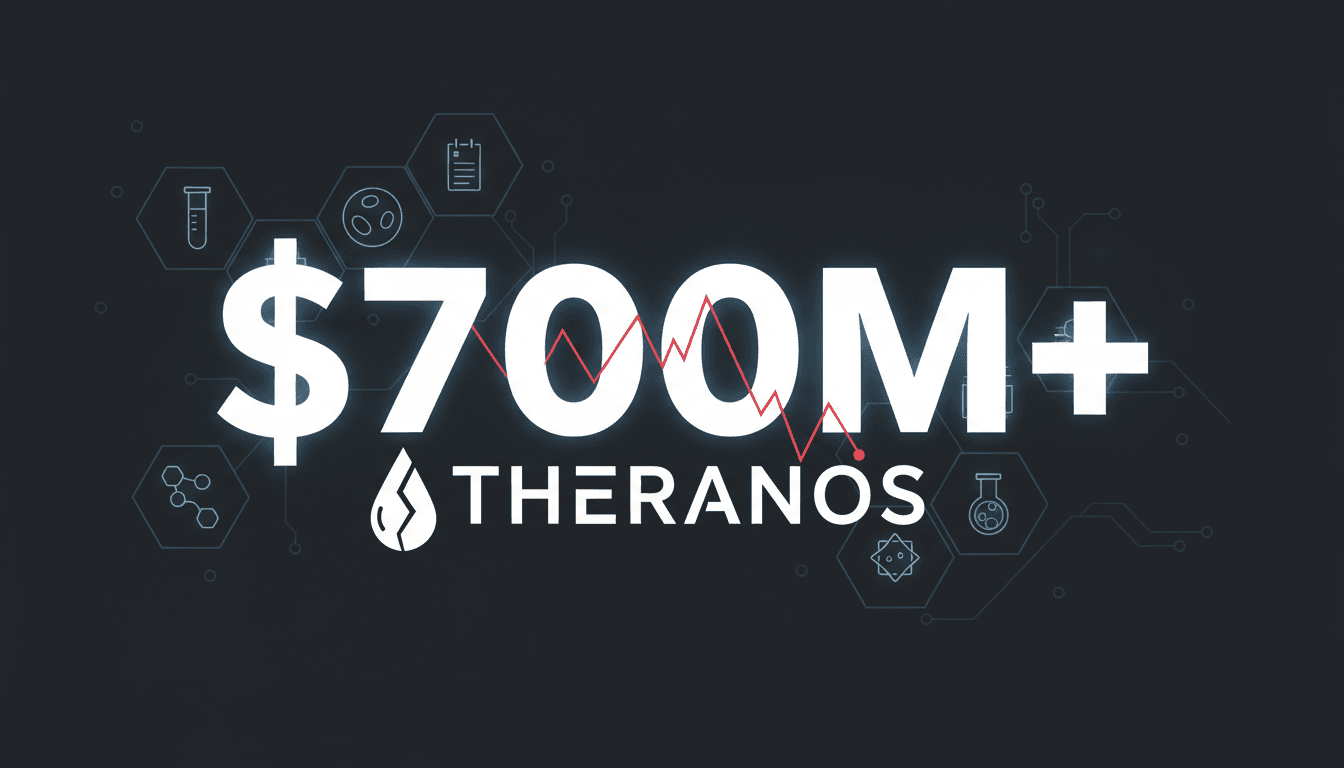 Minimalist dark editorial graphic displaying the number 700 million dollars representing the Theranos investment fraud