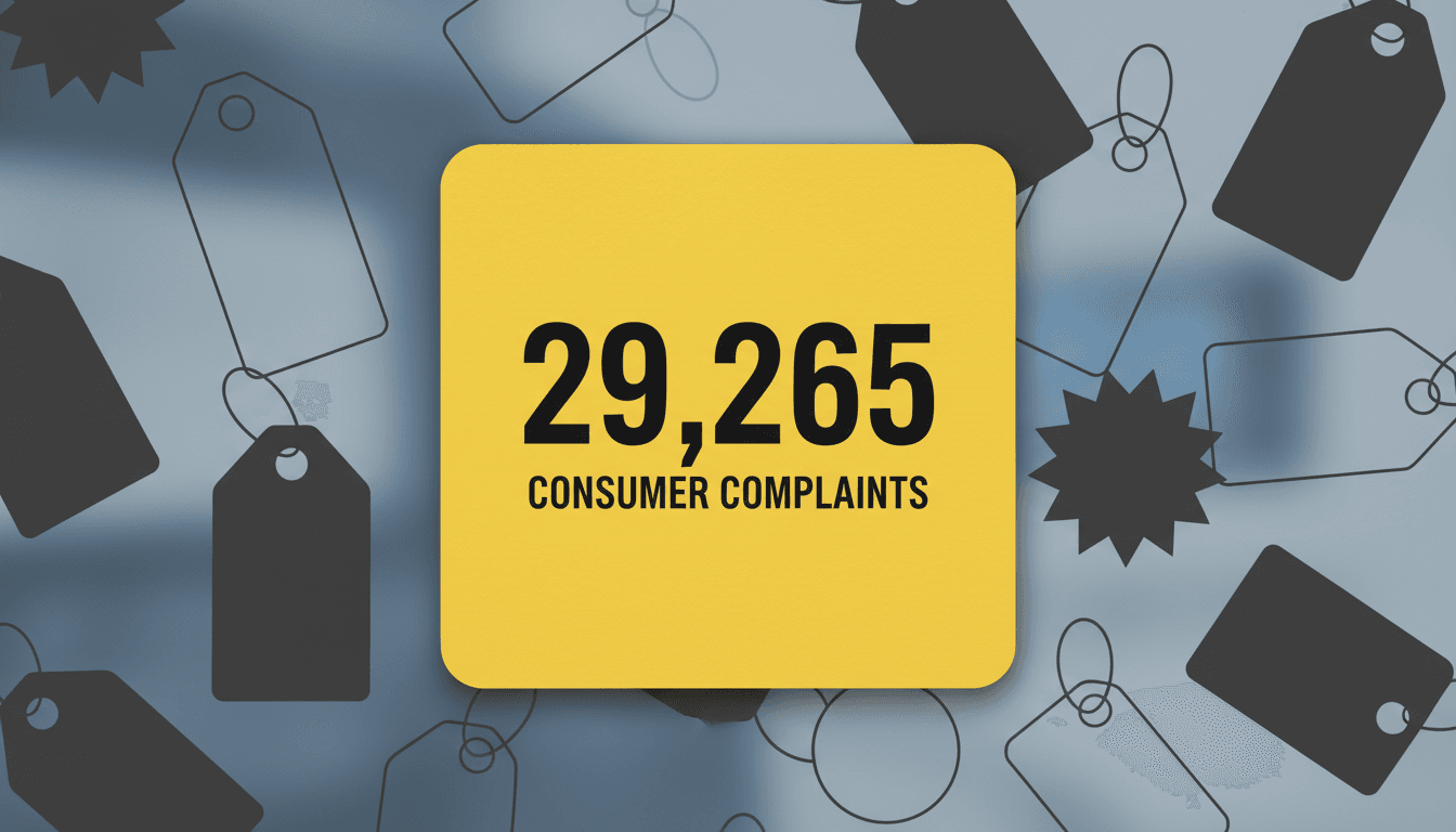 Minimalist yellow card displaying the number 29,265 alongside Dollar General deceptive pricing icons