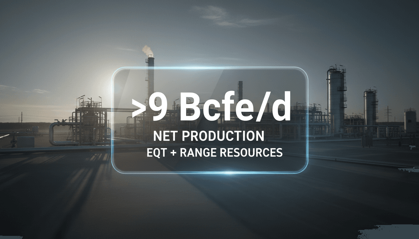 Bold typographic graphic displaying 9 Bcfe per day production figure for EQT natural gas merger