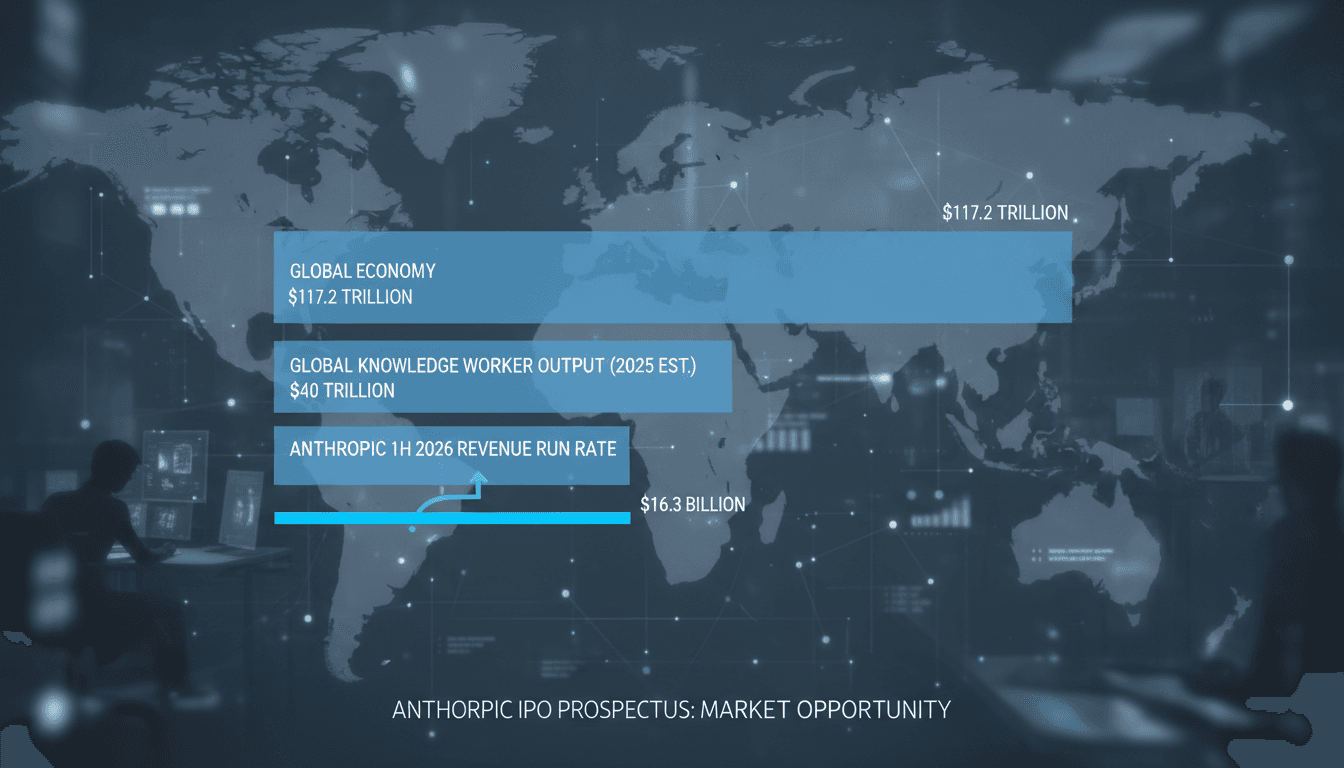 Diagram comparing the 117 trillion dollar global economy with Anthropic 40 trillion dollar addressable market calculation