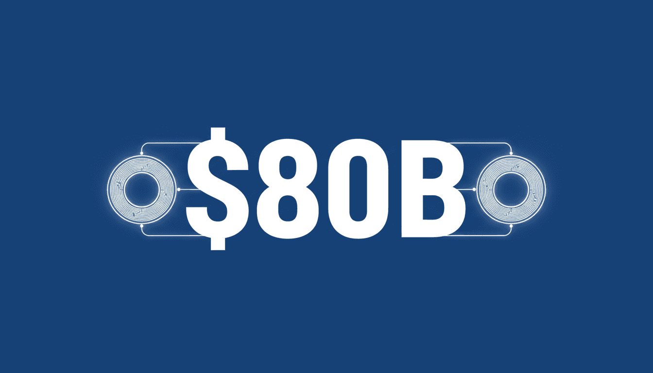 Stylized high-bandwidth memory silicon wafer with bold 80 billion dollar Samsung profit graphic