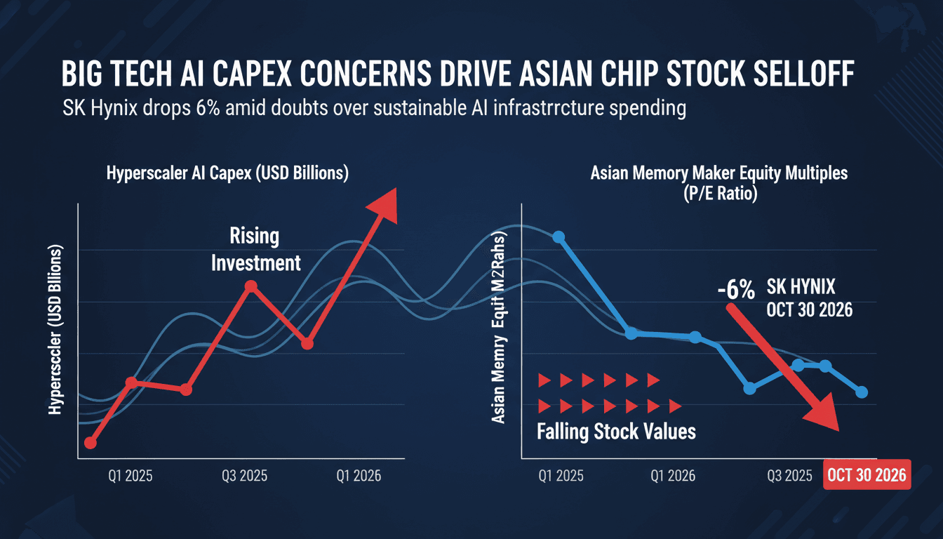 Dual-axis chart displaying tech capex trajectories against Asian semiconductor equity performance metrics.