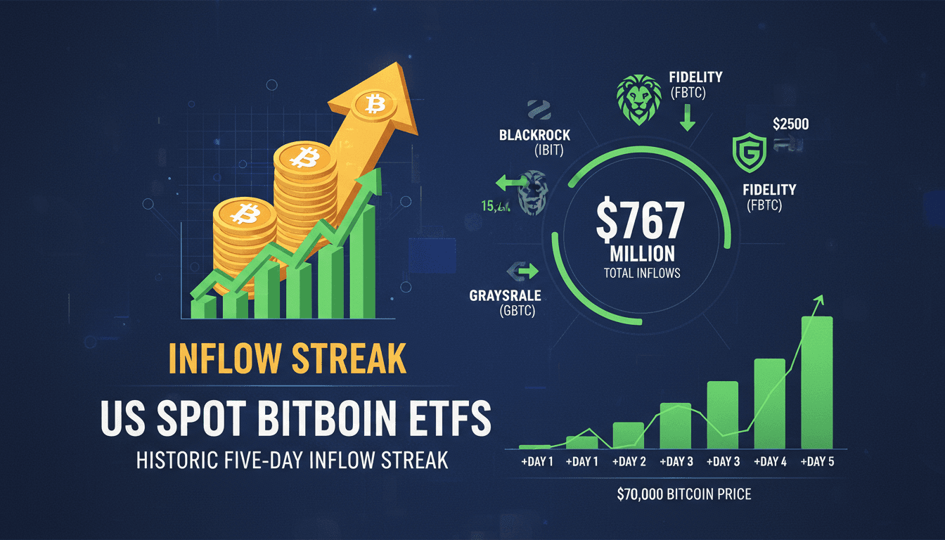 US Spot Bitcoin ETFs Achieve Historic Five-Day Inflow Streak