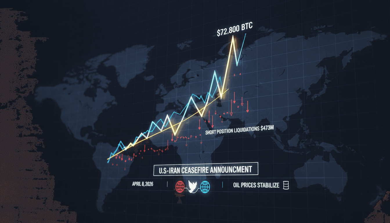 Bitcoin Reaches $72,800 Following U.S.-Iran Ceasefire Announcement