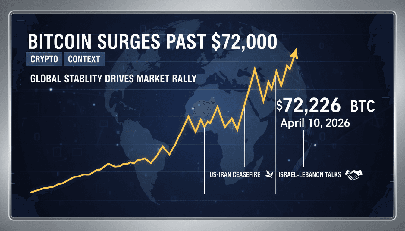 Bitcoin Surges Past $72,000 Following US-Iran Ceasefire and Israel-Lebanon Talks