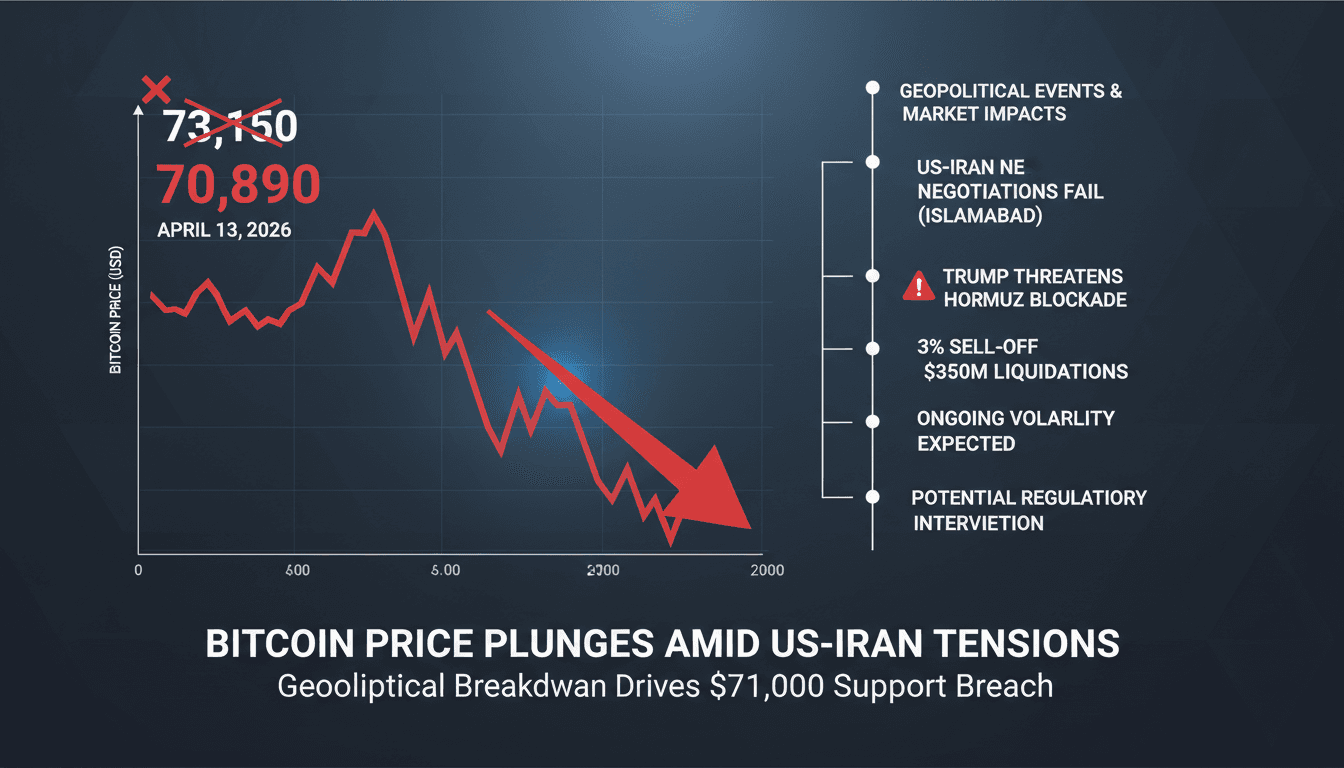 Bitcoin Price Drops Below $71,000 Following US-Iran Negotiation Breakdown