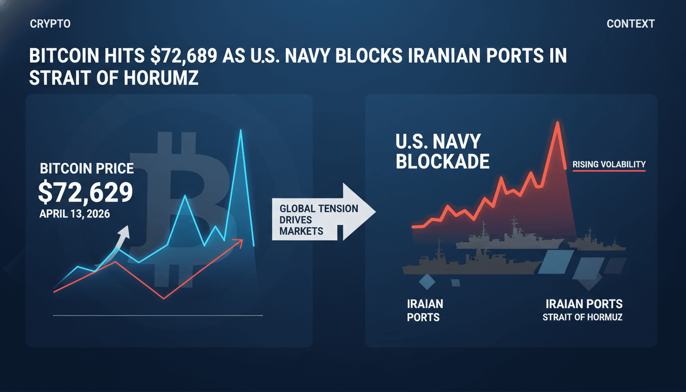 Bitcoin Hits $72,629 as U.S. Navy Blocks Iranian Ports in Strait of Hormuz