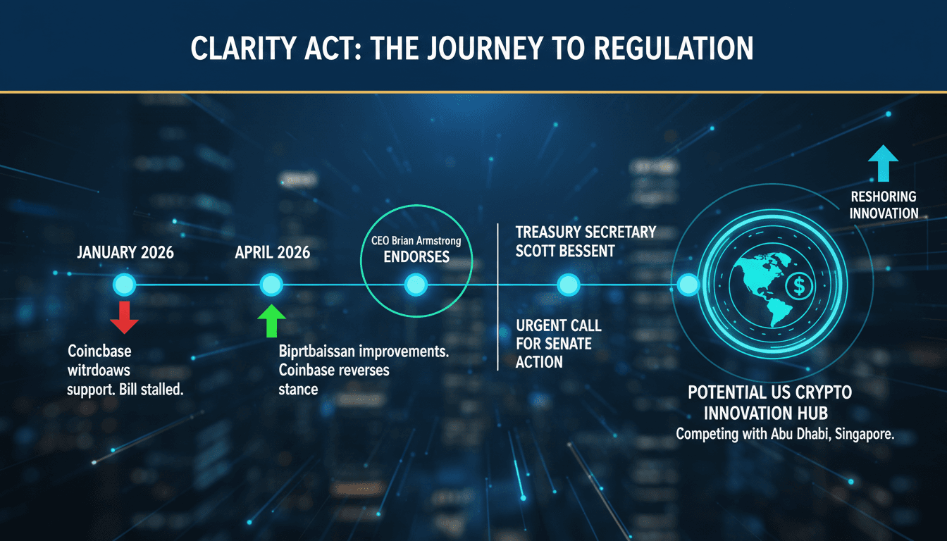 Coinbase CEO Brian Armstrong Supports CLARITY Act Following Treasury Secretary's Urgent Call