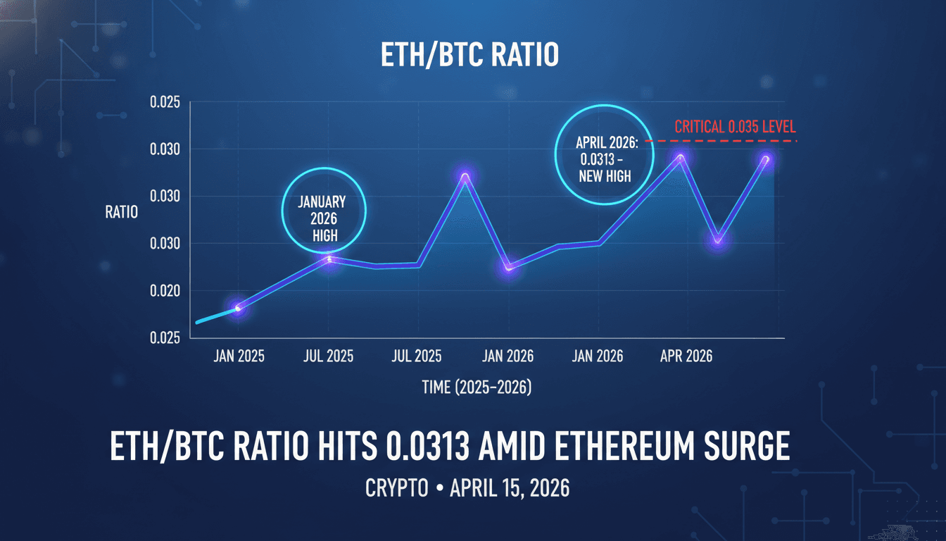 ETH/BTC Ratio Hits 0.0313, Highest Since January 2026 Amid Ethereum Growth