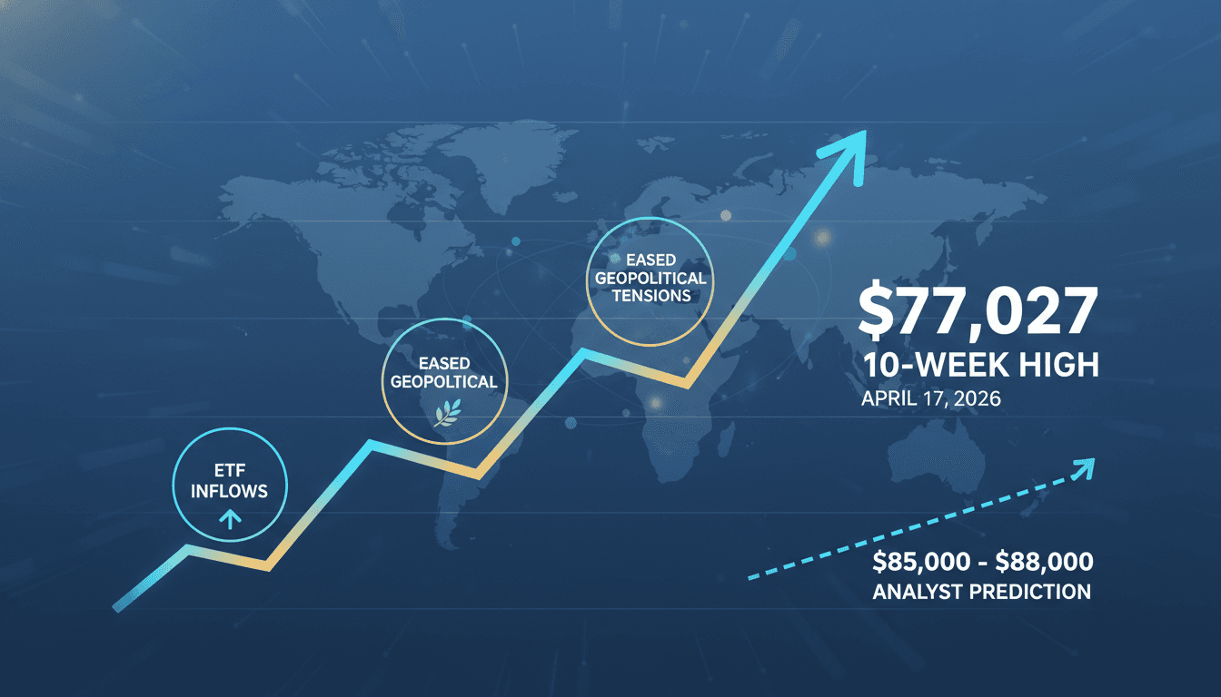 Bitcoin Hits 10-Week High of $77,027 Driven by ETF Inflows and Eased Geopolitical Tensions