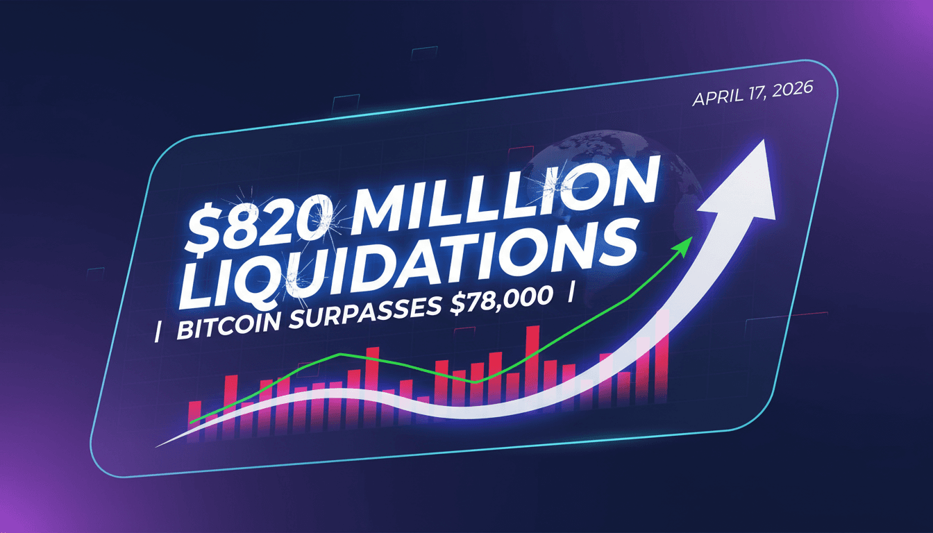 Cryptocurrency Market Sees $820 Million Liquidations as Bitcoin Surpasses $78,000
