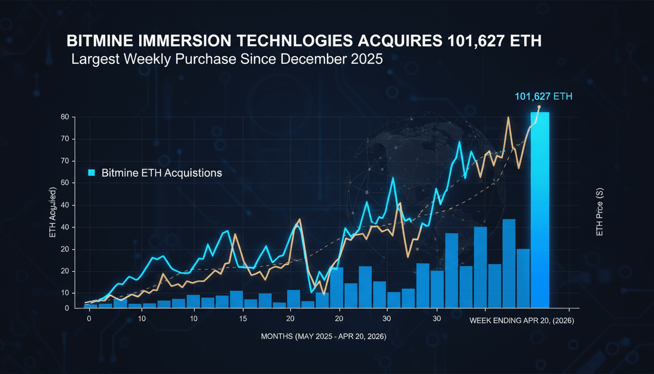 Bitmine Immersion Technologies Acquires 101,627 ETH in Largest Weekly Purchase Since December 2025