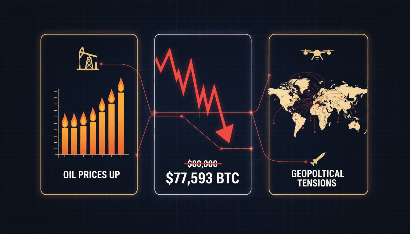 Bitcoin price declines amid rising oil prices and geopolitical tensions