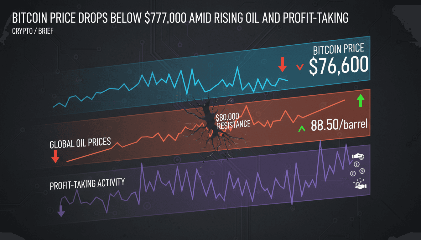 Bitcoin price drops below $77,000 amid rising oil prices and profit-taking
