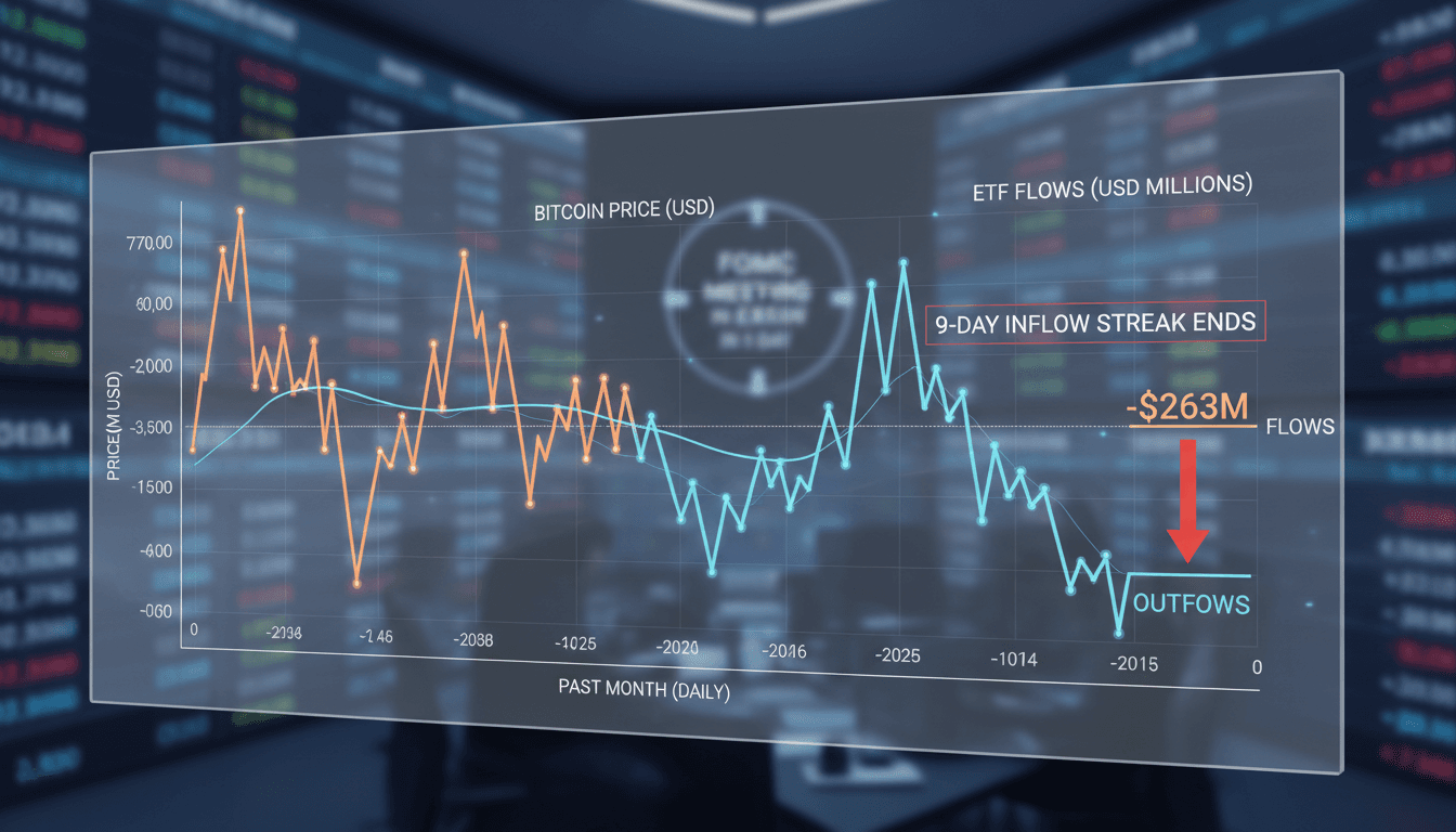 Bitcoin ETFs face $263 million outflows ending inflow streak amid price struggles