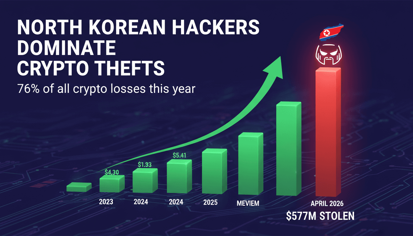 North Korean hackers dominate crypto thefts with $577 million stolen in April 2026
