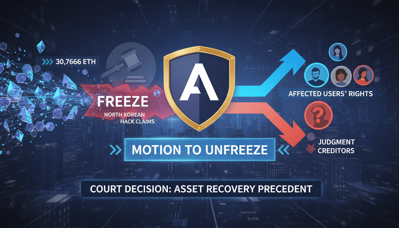 Aave logo with a visual representation of frozen ETH assets