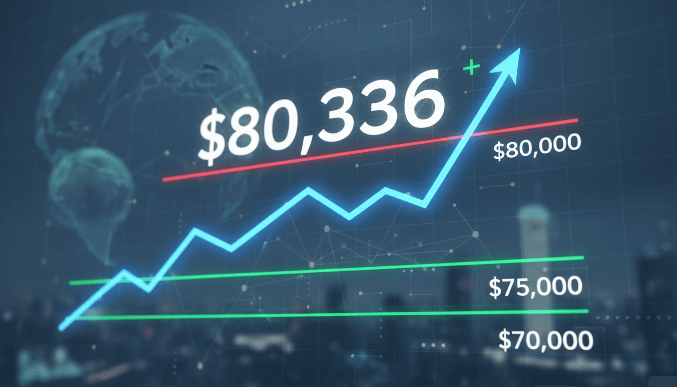 Bitcoin price chart showing surge past $80,000 mark