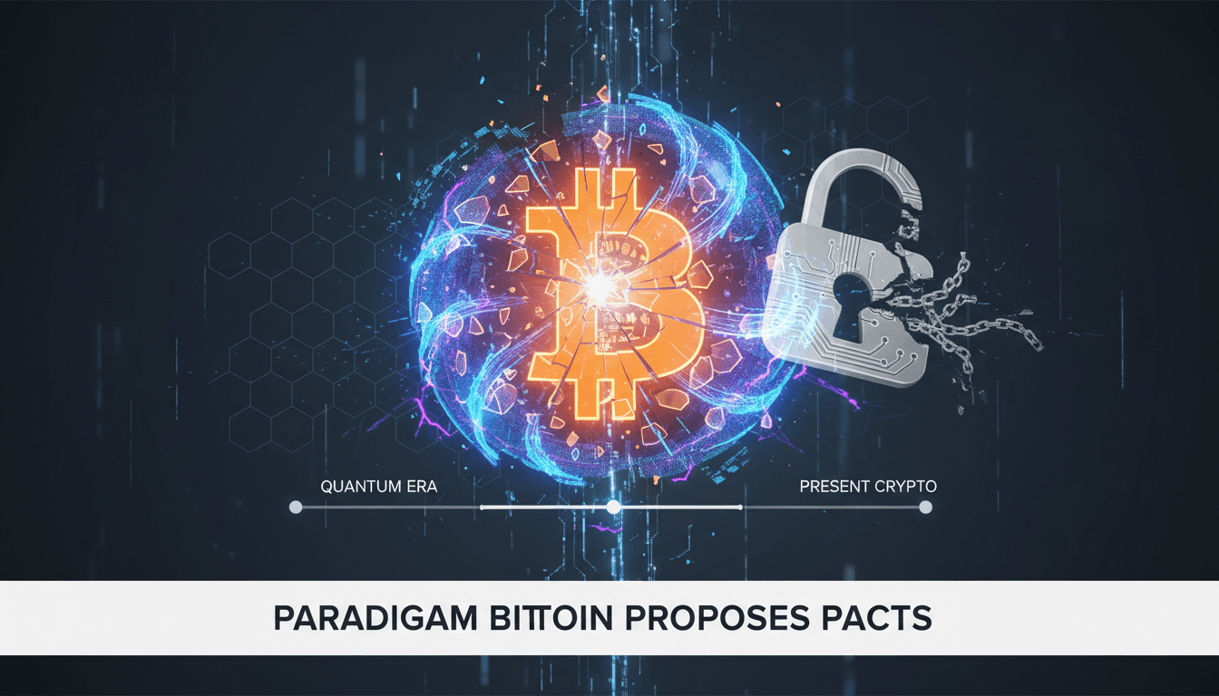 Conceptual image of Bitcoin security in the quantum computing era.