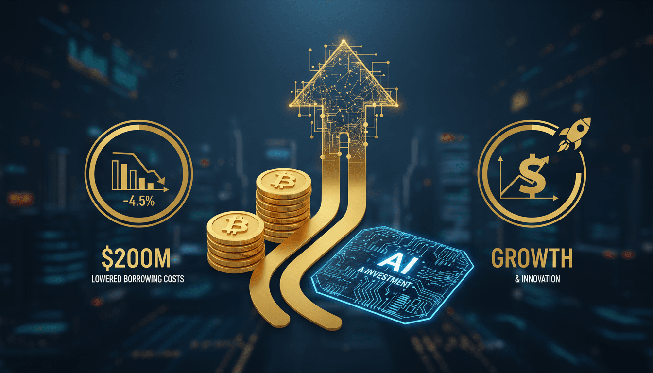 Hut 8 Corp logo with a backdrop of cryptocurrency graphics