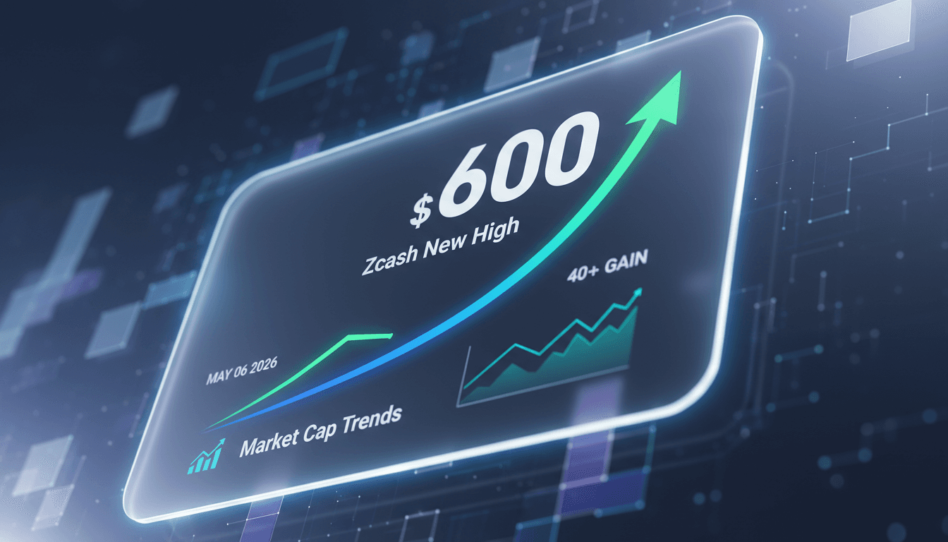 Zcash logo with a rising price chart background