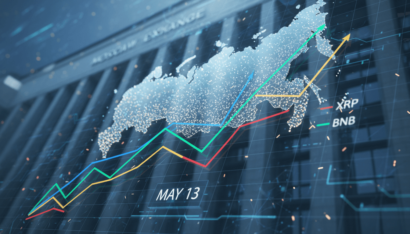 Moscow Exchange logo with cryptocurrency symbols