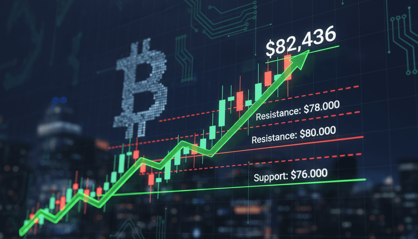 Bitcoin price chart showing recent surge above $80,000