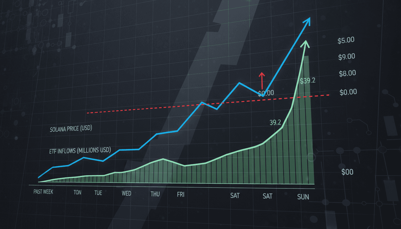 Solana price chart showing recent gains and ETF inflows