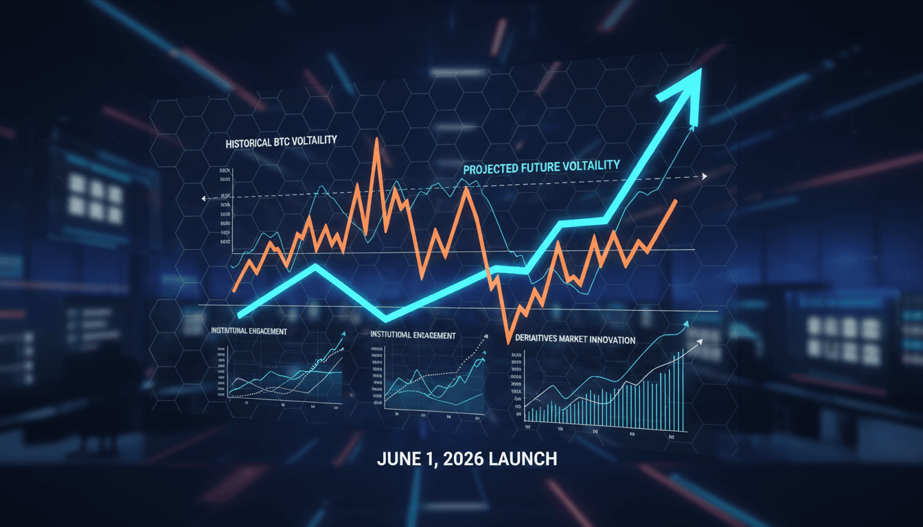 Conceptual image of Bitcoin trading volatility futures.