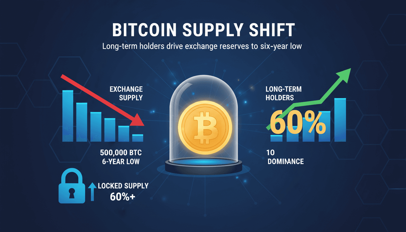 Graph showing Bitcoin exchange supply decline and long-term holder growth