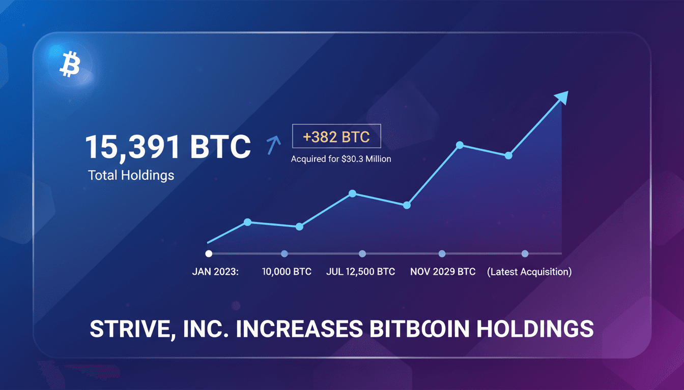 Strive, Inc. increases Bitcoin holdings to 15,391 BTC with $30.3 million acquisition