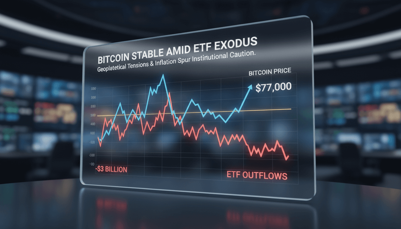 Bitcoin price chart showing stability above $77,000 amidst ETF outflows