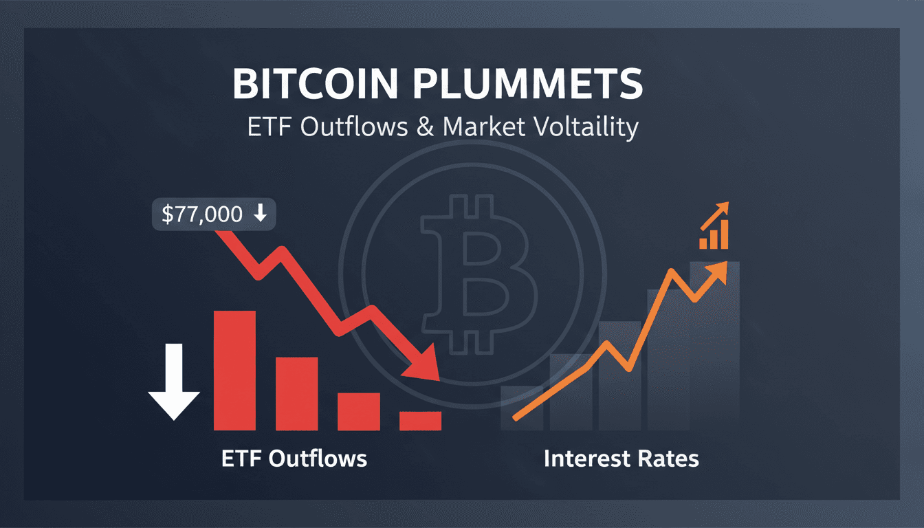 Bitcoin price falls below $77,000 amid ETF outflows and market volatility