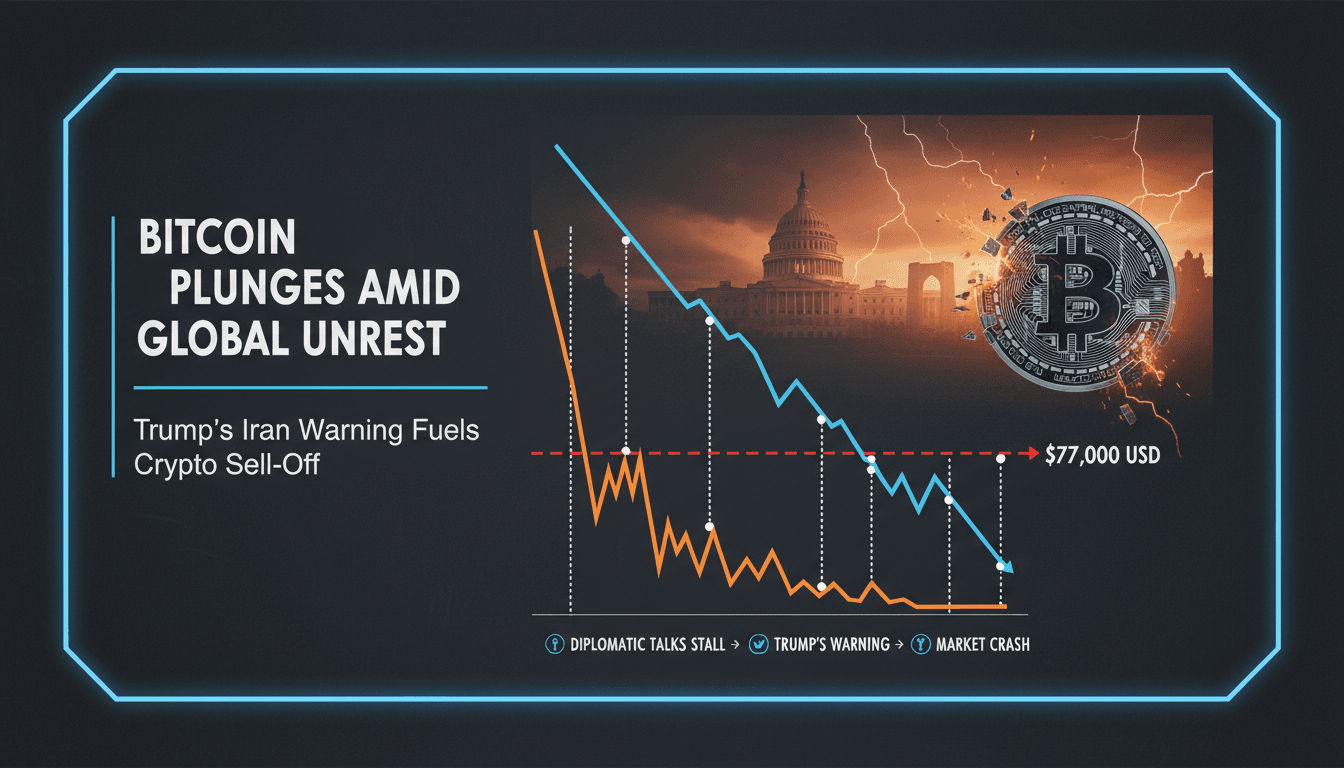 Bitcoin price drops below $77,000 amid heightened geopolitical tensions following Trump's warning on Iran