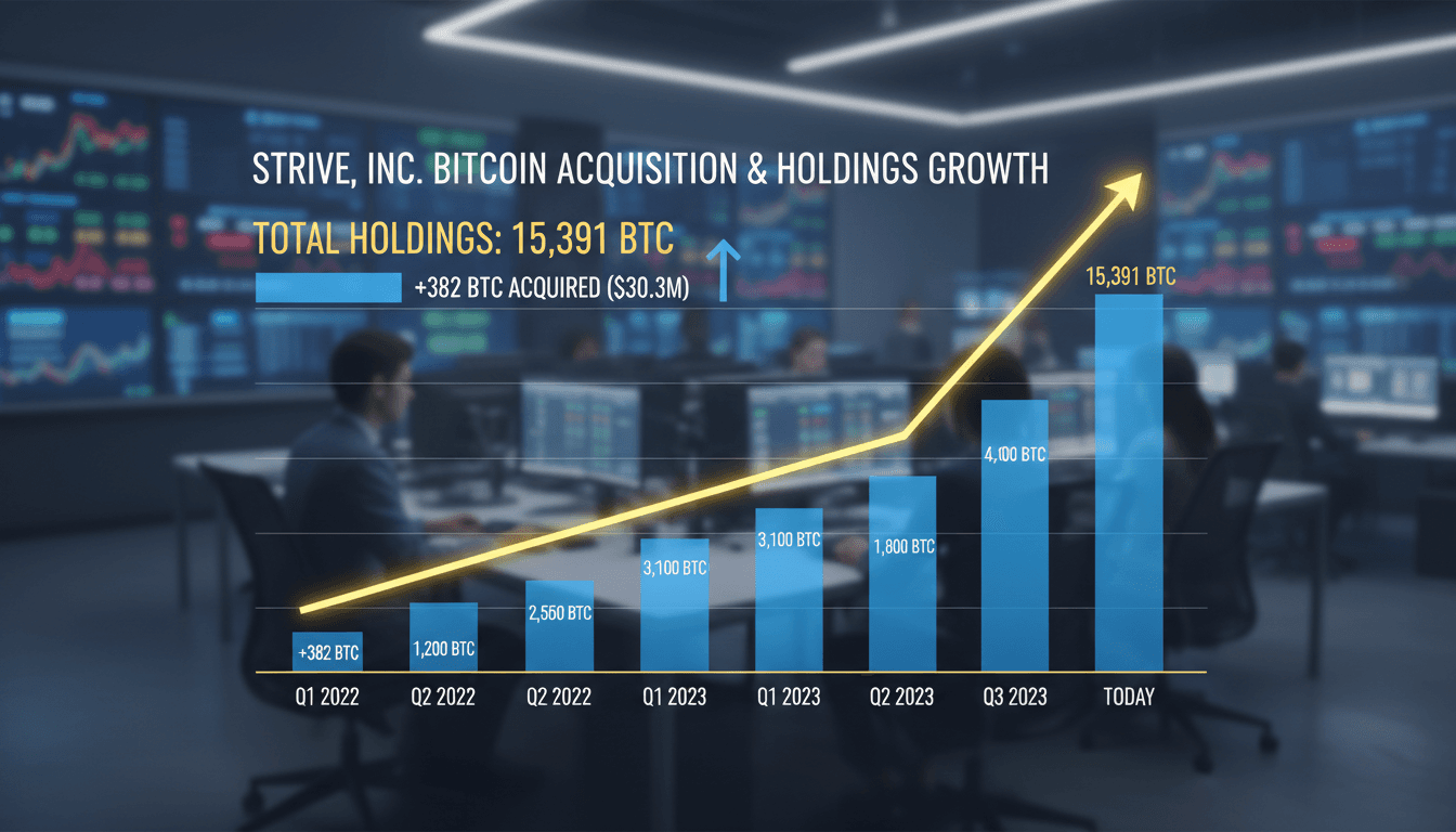 Strive, Inc. logo with Bitcoin graphics illustrating investment growth
