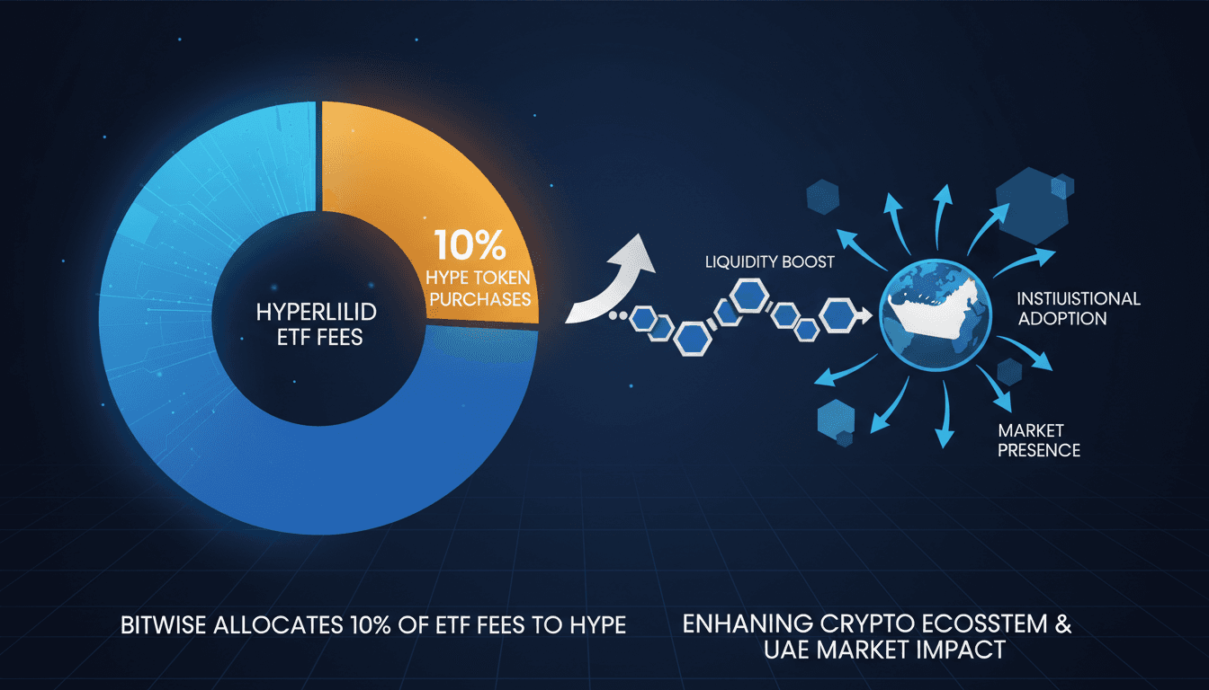 Infographic illustrating Bitwise's allocation of ETF fees to HYPE purchases and its market implications.