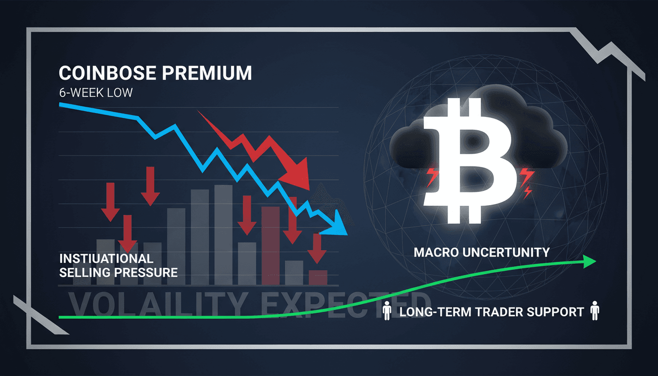 Graph showing the decline of Bitcoin's Coinbase premium over six weeks.