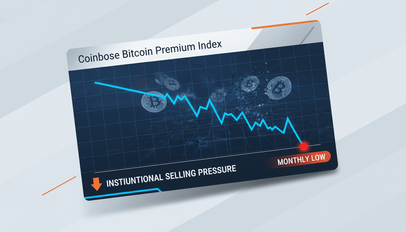 Graph showing the decline of the Coinbase bitcoin premium index over the past month.