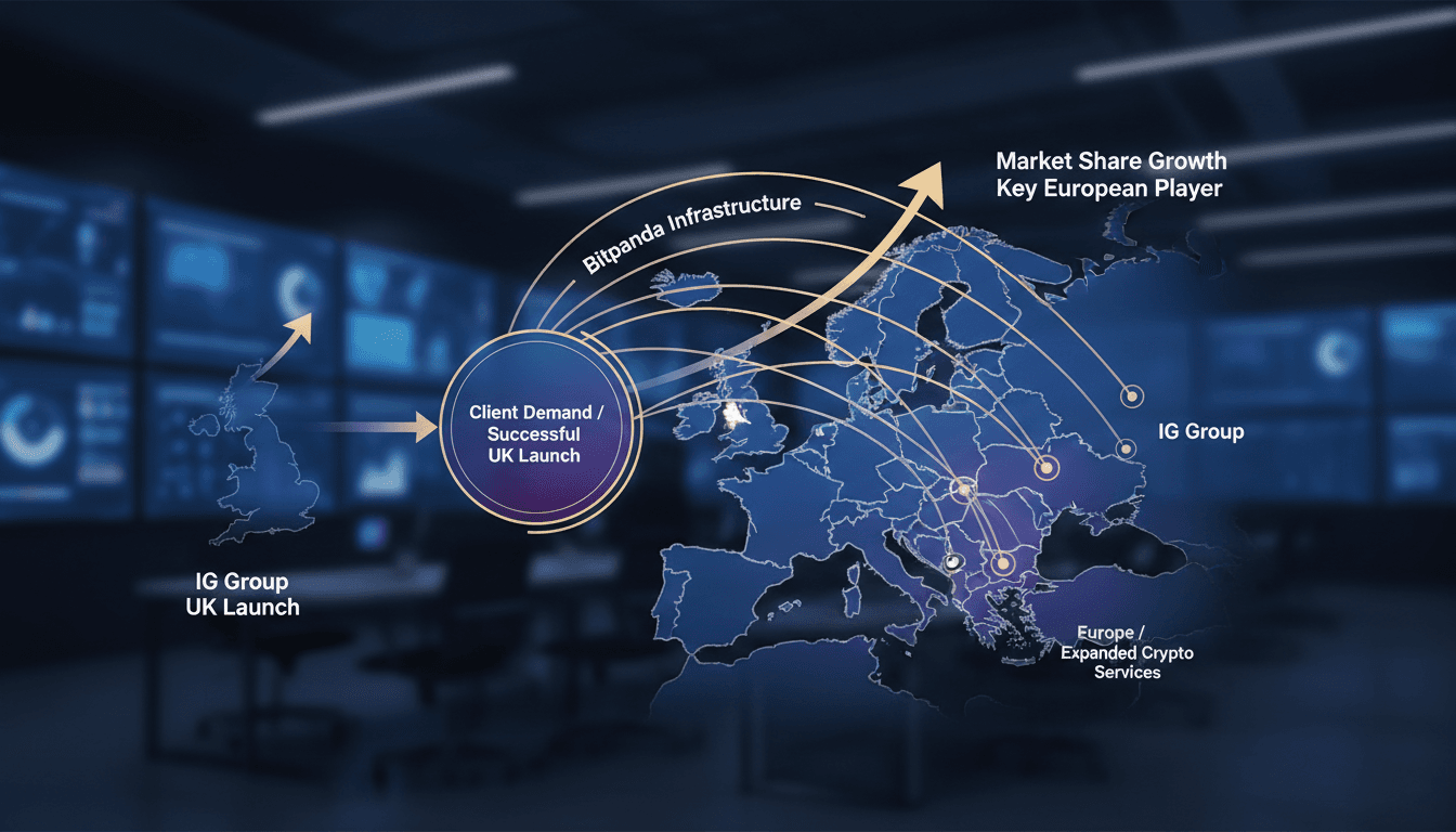 IG Group logo with a backdrop of European financial markets
