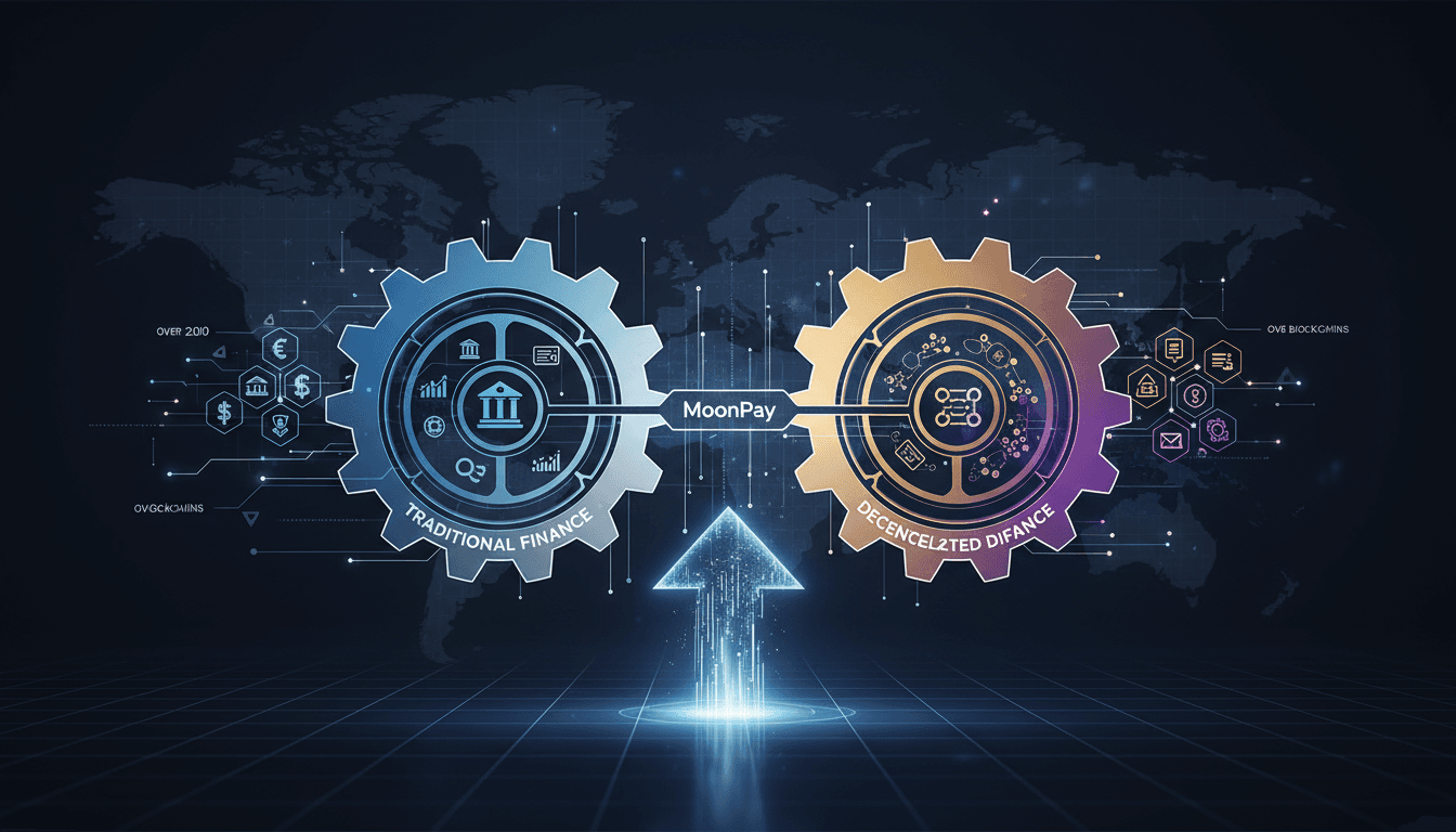 MoonPay Trade platform interface showcasing tokenized assets and DeFi integration.