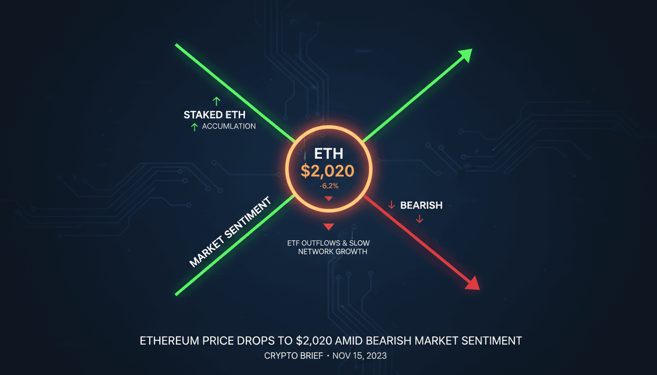 Ethereum price drops to $2,020 amid bearish market sentiment