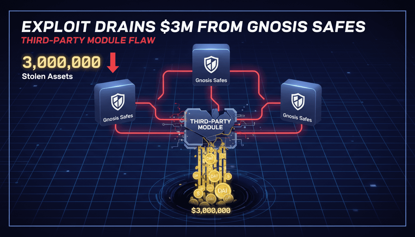 Illustration of the Gnosis Safes exploit and its impact on cryptocurrency security.