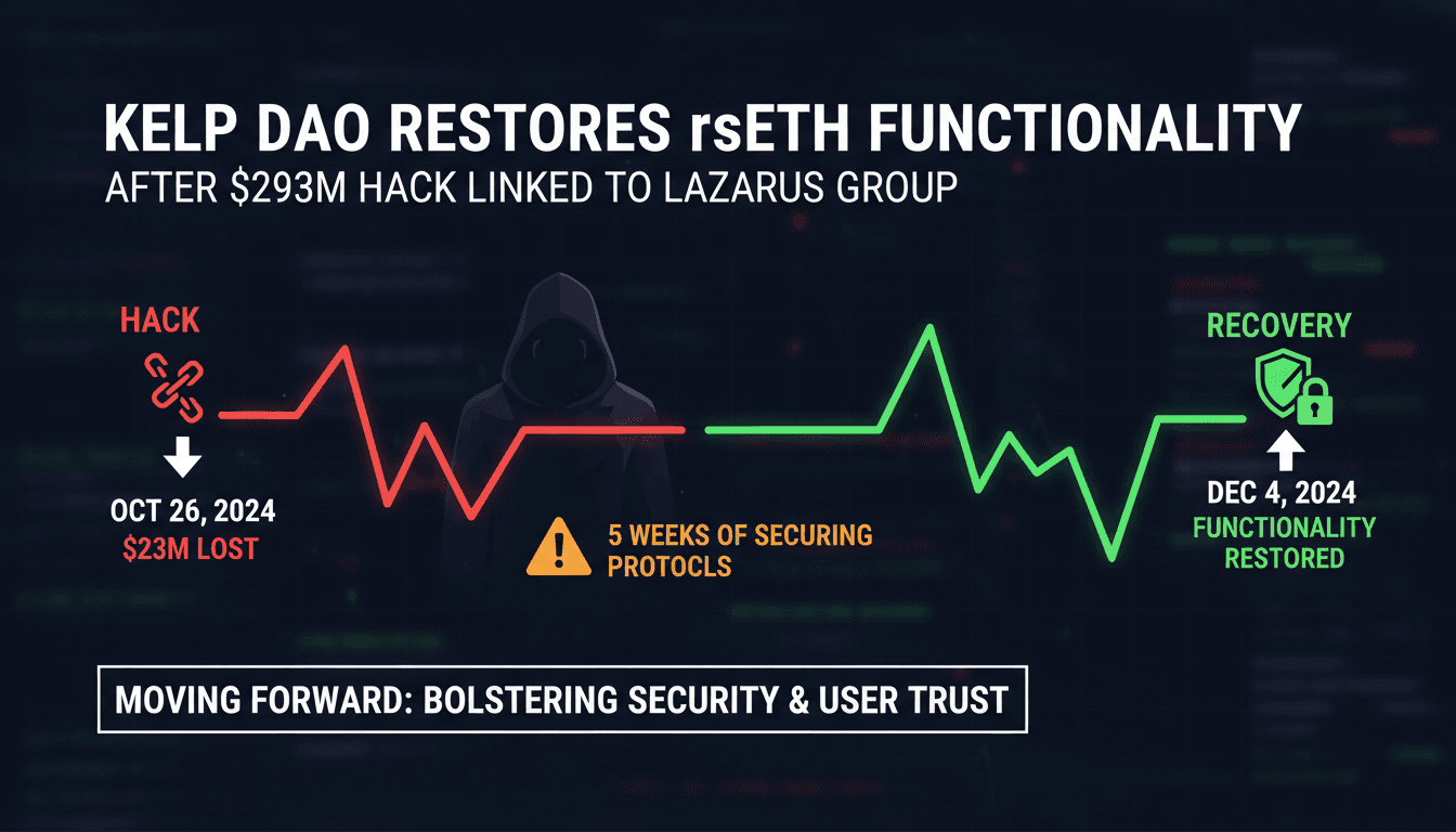 Kelp DAO logo with a backdrop of cryptocurrency security themes