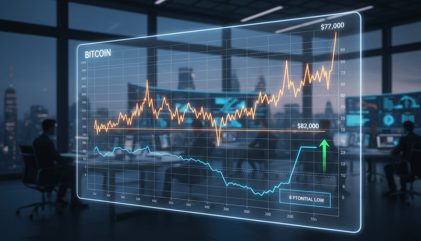 Bitcoin price chart showing stabilization around $77,000
