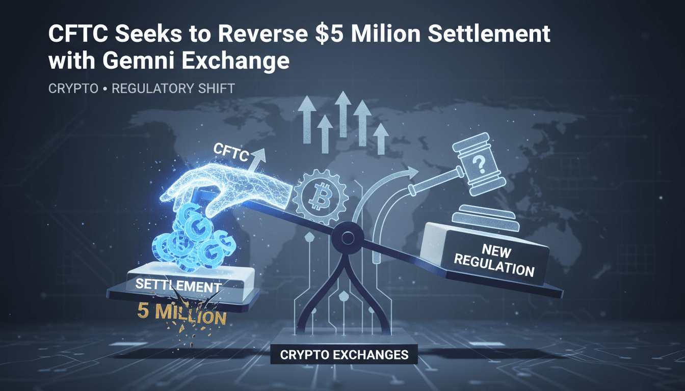 CFTC logo with a backdrop of cryptocurrency symbols.