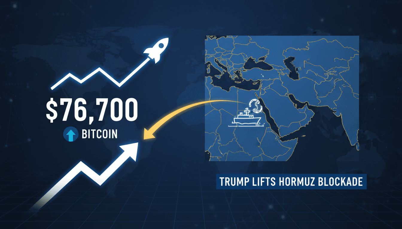 A graphic illustrating Bitcoin's price surge and the strategic importance of the Strait of Hormuz.