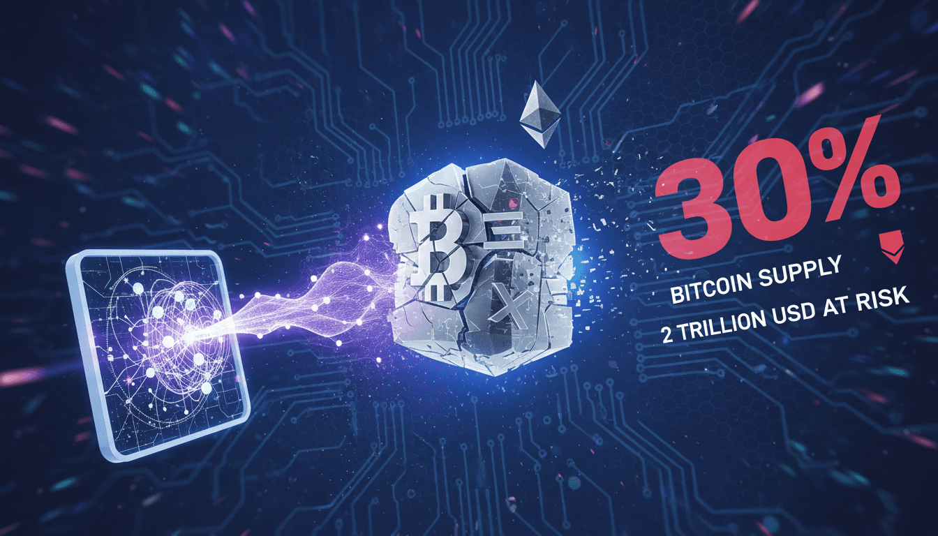 Illustration of quantum computing risks to Bitcoin and Ethereum security